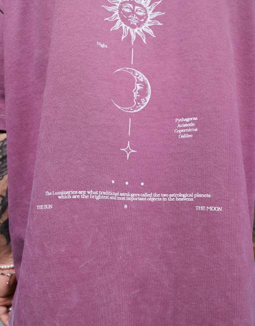 Camiseta rosa lavado extragrande con estampado celestial vertical en la espalda de tejido grueso de ASOS DESIGN , 3 de 4