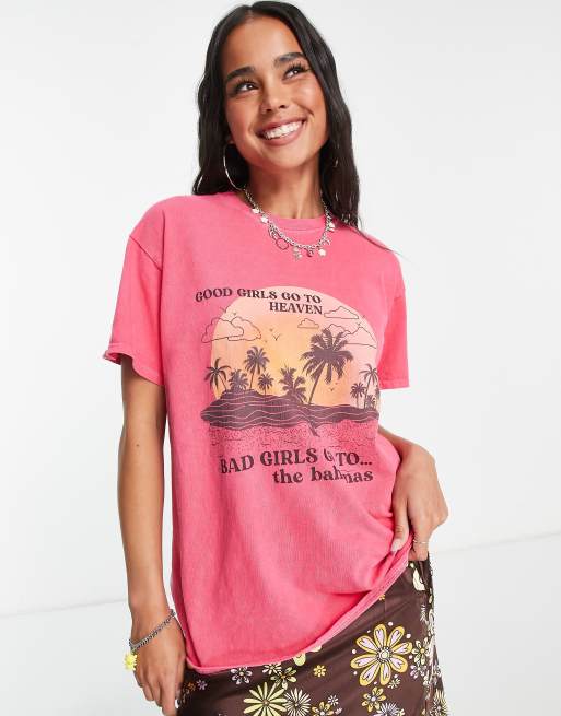 Camiseta rosa lavado extragrande con estampado de las Bahamas de Vintage Supply