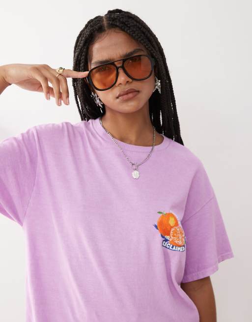 Camiseta rosa lavado extragrande con estampado trasero de naranja de algodón de Reclaimed Vintage, 2 de 4