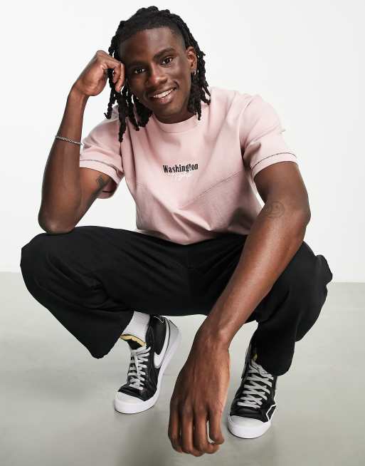 Camiseta rosa lavado extragrande con panel de canalé de Topman 