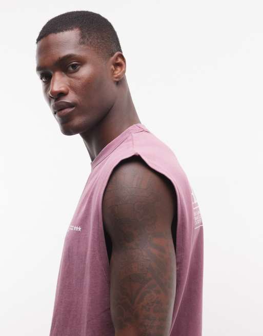 Camiseta rosa lavado extragrande sin mangas con estampado gráfico de texto de ASOS DESIGN, 5 de 5
