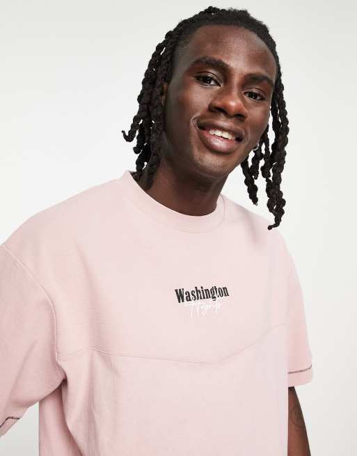 Camiseta rosa lavado holgada con panel de canalé de Topman , 2 de 4