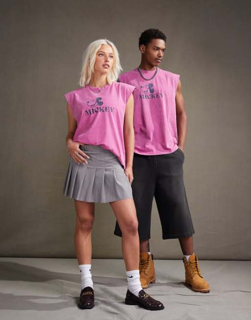 Camiseta rosa lavado unisex extragrande sin mangas con estampado de Mickey Mouse de Disney de ASOS DESIGN, 2 de 4
