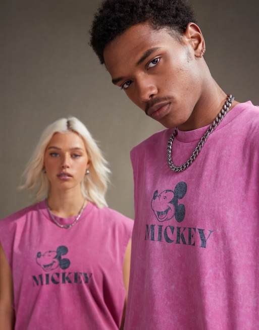 Camiseta rosa lavado unisex extragrande sin mangas con estampado de Mickey Mouse de Disney de ASOS DESIGN, 4 de 4