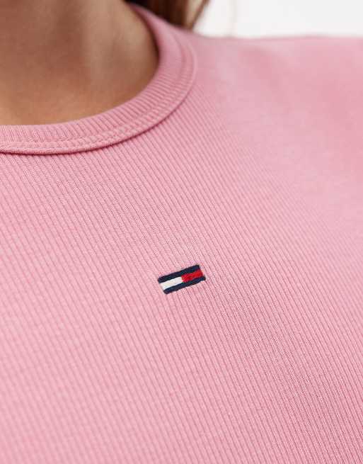 Camiseta rosa luminoso de manga larga con parche de canalé de Tommy Jeans, 4 de 4