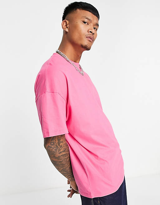 Hombre Other | Camiseta rosa luminoso extragrande con cuello redondo de ASOS DESIGN - QJ52791