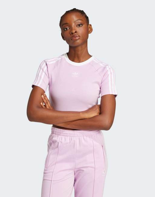 Camiseta rosa orquídea claro con diseño encogido y 3 rayas de adidas Originals