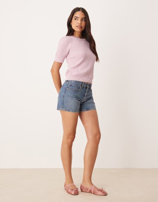 Camiseta rosa orquídea de manga corta de punto texturizado de VILA, 3 de 4