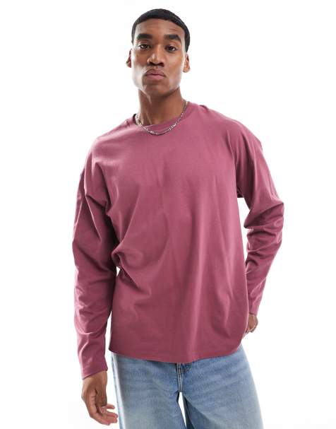 Camiseta rosa oscuro básica de manga larga y corte cuadrado extragrande de ASOS DESIGN - view 1