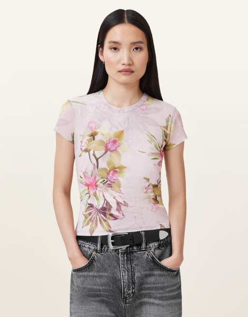 Camiseta rosa pastel de malla Ellie de AllSaints