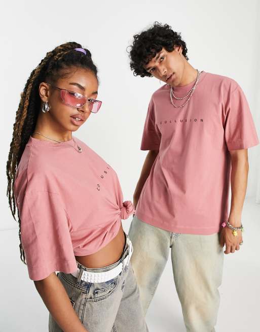 Camiseta rosa polvoriento con logo de COLLUSION Unisex