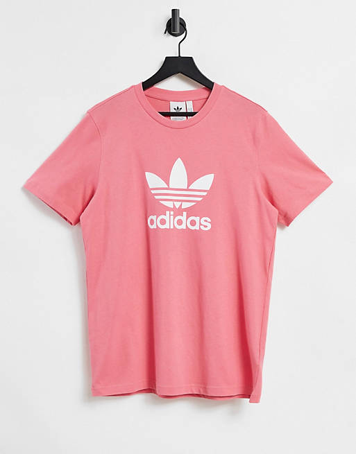 Camiseta rosa rosada con logo central grande adicolor de adidas Originals