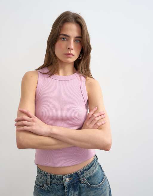 Camiseta rosa sin mangas con espalda de nadadora de canalé de Topshop, 3 de 4