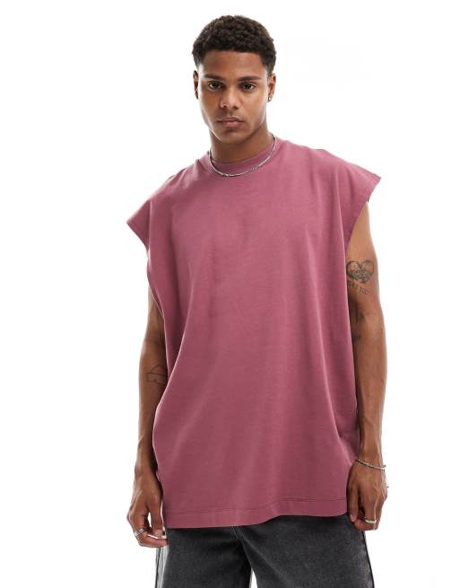 Camiseta rosa ultragrande sin mangas de tejido grueso de ASOS DESIGN