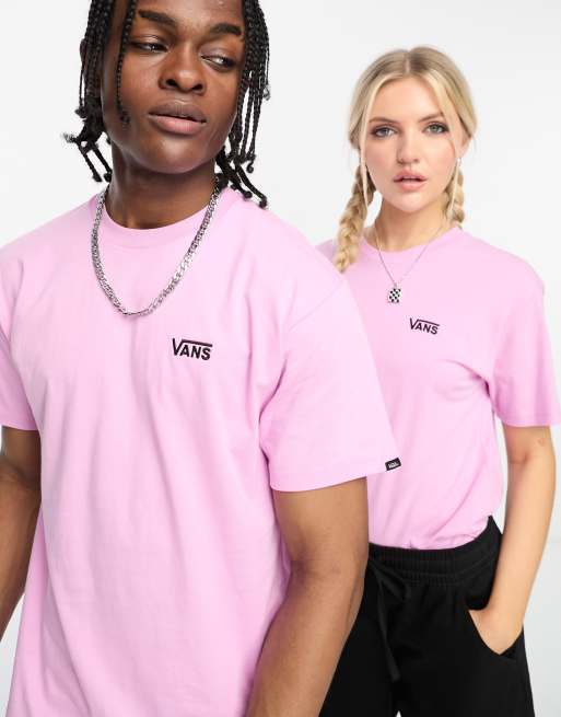 Camiseta rosa unisex con logo en el lado izquierdo del pecho de