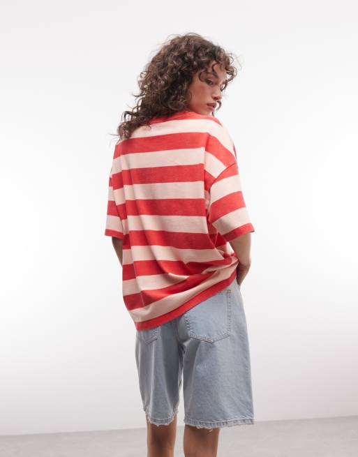 Camiseta rosa y roja a rayas holgada de COLLUSION, 4 de 4