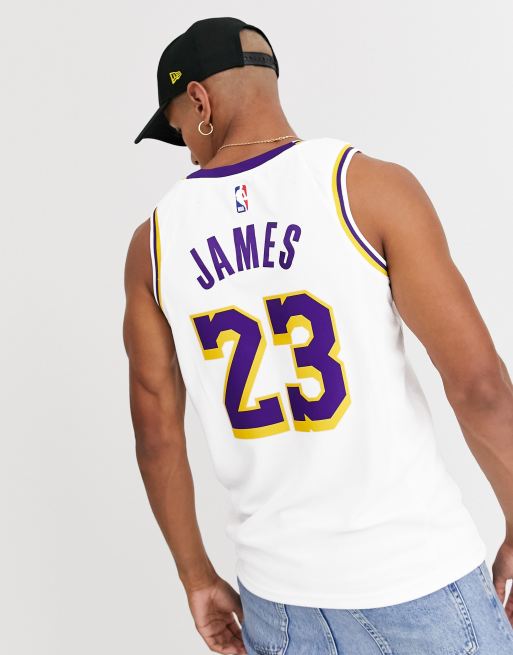 Camiseta sin mangas blanca LA Lakers LeBron James NBA swingman de Nike Basketball