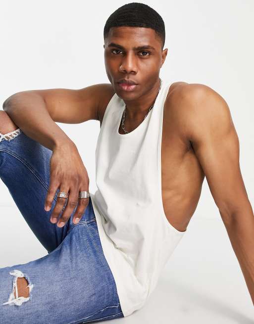 Camiseta sin mangas con espalda de nadador extrema en beis de ASOS DESIGN