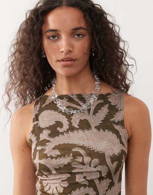 Camiseta sin mangas con estampado de cachemir extragrande y cuello barco de Reclaimed Vintage, 4 de 4