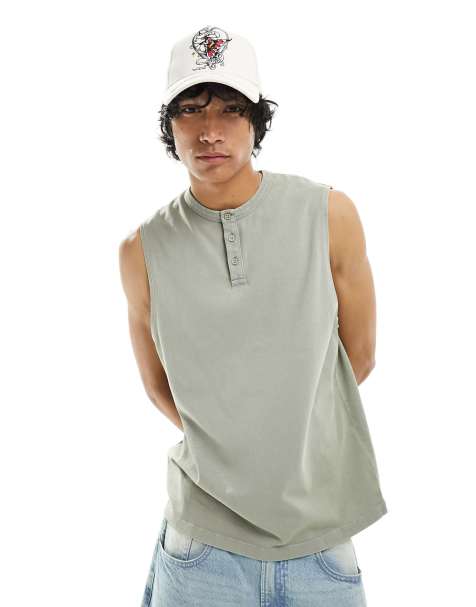 Camiseta sin mangas con lavado vintage y detalle de botones de ASOS DESIGN - view 1