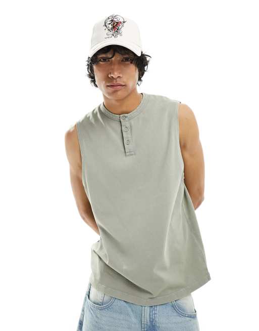 Camiseta sin mangas con lavado vintage y detalle de botones de ASOS DESIGN