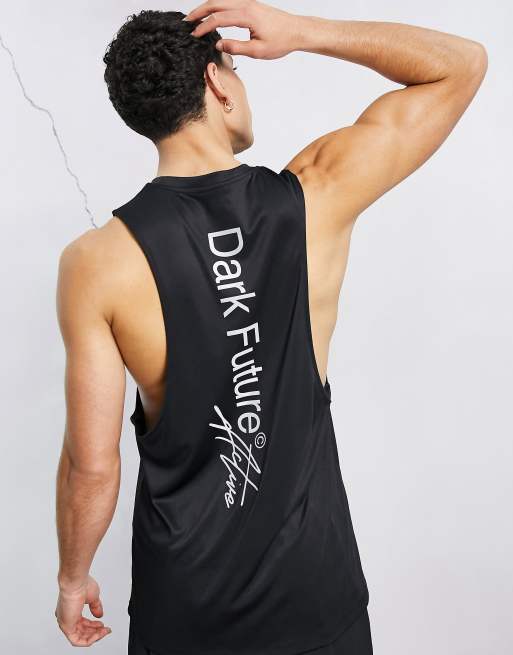 Camiseta sin mangas con sisas caídas y estampado en la espalda Active de ASOS Dark Future