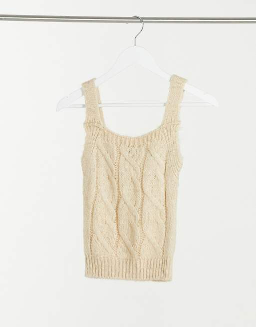Camiseta sin mangas en color avena de punto de ochos de ASOS DESIGN (parte de un conjunto), 3 de 4