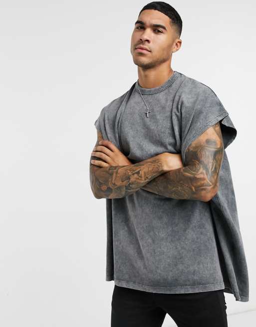 Camiseta sin mangas extragrande sin mangas en azul ácido descolorido marcado de ASOS DESIGN 