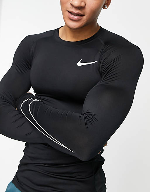 Ruina mesa tiburón Camiseta térmica negra de manga larga Pro Training de Nike | ASOS