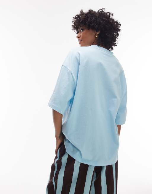 Camiseta turquesa extragrande con estampado gráfico "Côte d'Azur" de punto liso de Topshop, 3 de 4