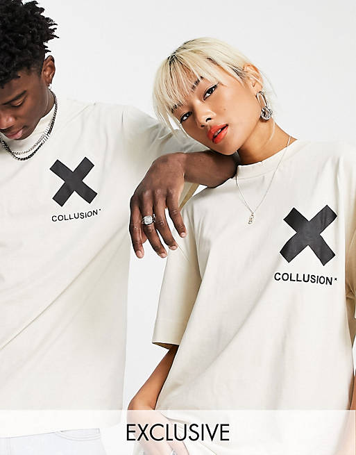 Camiseta unisex color hueso con logo en algodón orgánico de COLLUSION