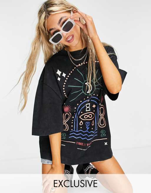 Camiseta unisex extragrande con estampado en lavado ácido de COLLUSION