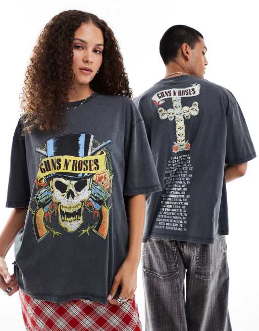 Camiseta unisex extragrande con lavado negro y estampado gráfico de gira de Guns N' Roses de ASOS DESIGN