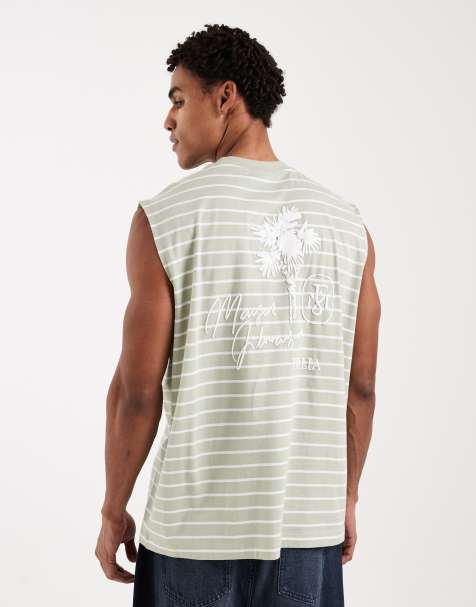 Camiseta verde a rayas blancas extragrande sin mangas con estampado gráfico en relieve de ASOS DESIGN - view 1