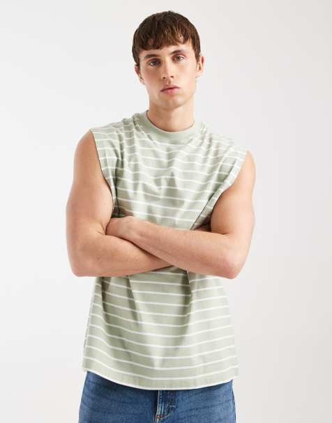 Camiseta verde a rayas blancas extragrande sin mangas de ASOS DESIGN - view 1