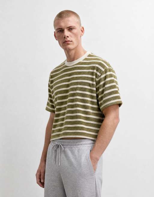 Camiseta verde a rayas de corte cuadrado extragrande de tejido grueso de rizo de ASOS DESIGN, 9 de 10