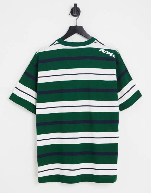 Camiseta verde a rayas de corte cuadrado Now de AAPE By A Bathing Ape, 2 de 4