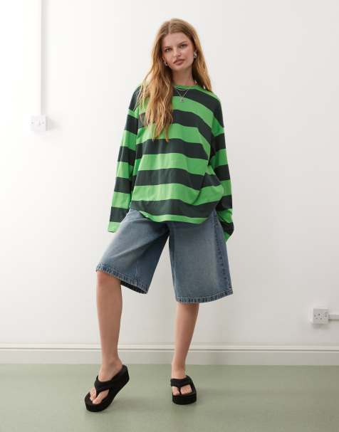Camiseta verde a rayas extragrande de manga larga de Weekday - view 1