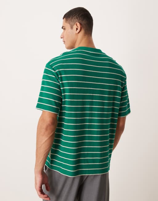 Camiseta verde a rayas holgada de piqué de Calvin Klein Jeans, 3 de 5
