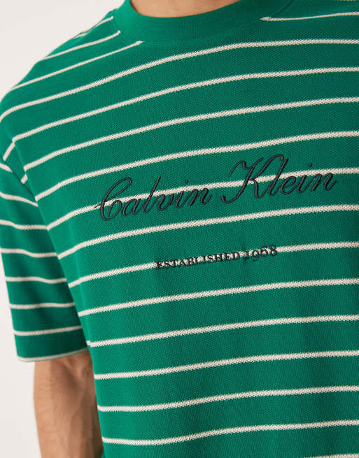 Camiseta verde a rayas holgada de piqué de Calvin Klein Jeans, 5 de 5