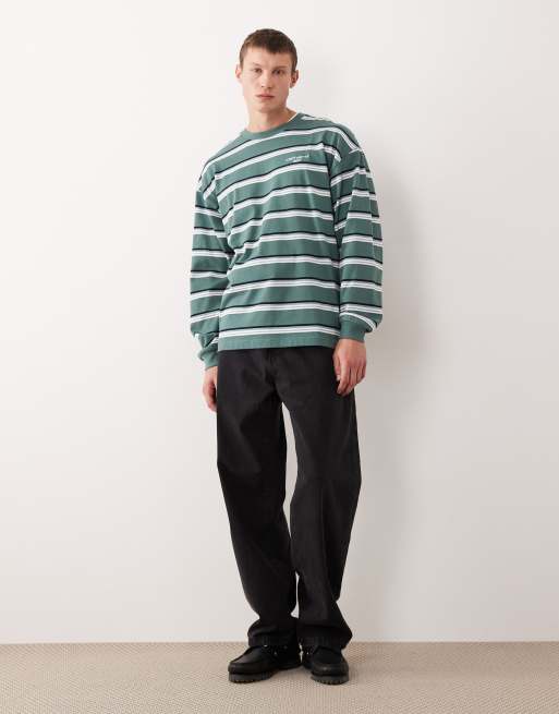 Camiseta verde a rayas horizontales de manga larga Holm de Carhartt WIP, 2 de 5