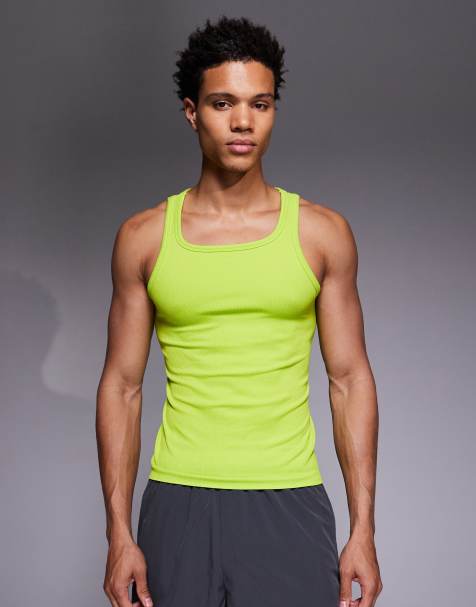 Camiseta verde ácido de tirantes y corte slim sin costuras con cuello cuadrado de canalé de 4505 - view 1