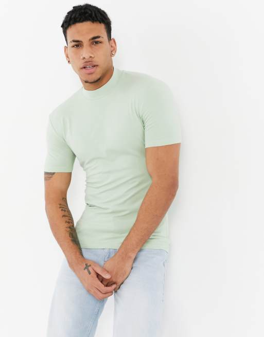 Camiseta verde ajustada con cuello alto de ASOS DESIGN