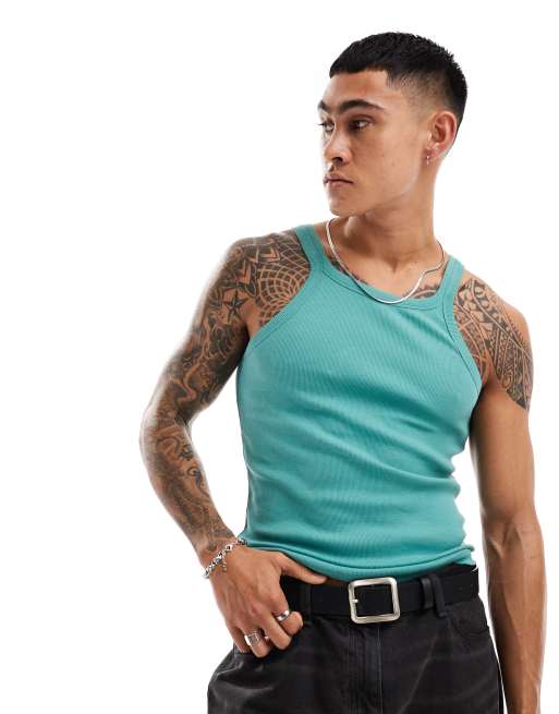 Camiseta verde ajustada de tirantes finos de ASOS DESIGN