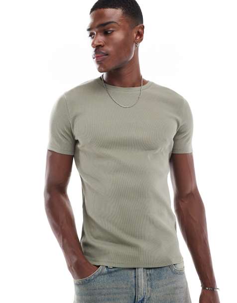 Camiseta verde básica ajustada de canalé de ASOS DESIGN - view 1