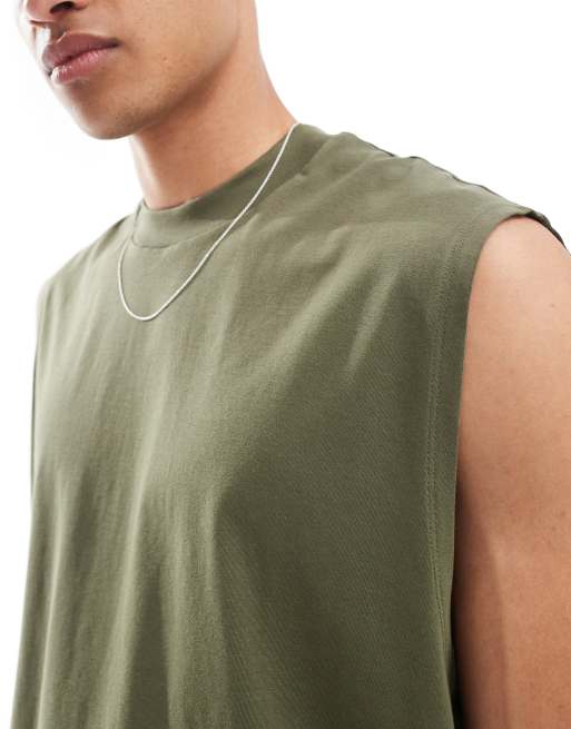 Camiseta verde básica extragrande sin mangas de ASOS DESIGN, 2 de 4