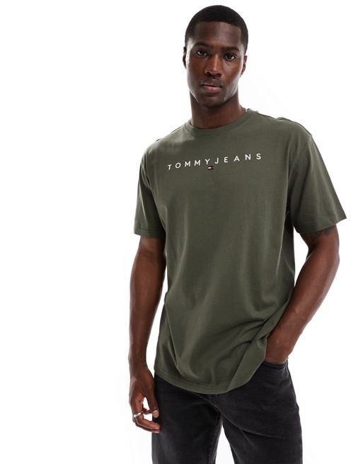 Camiseta verde caqui con logo lineal de Tommy Jeans