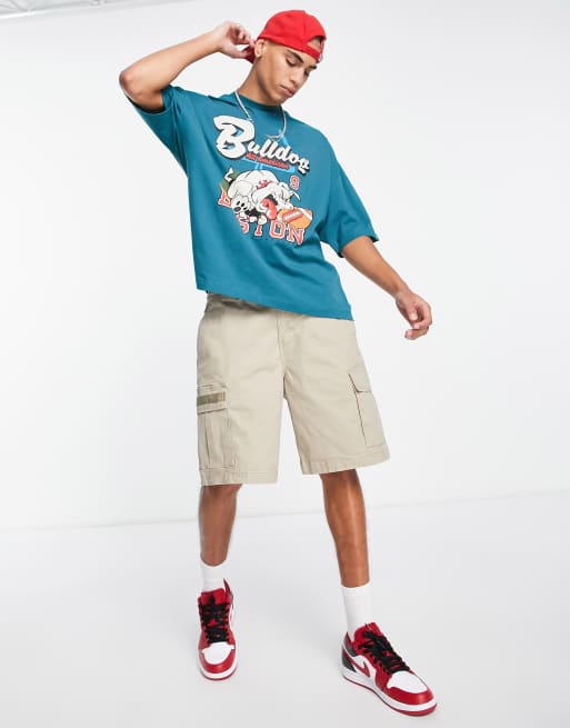Camiseta verde cerceta extragrande con estampado de bulldog en el pecho de ASOS DESIGN, 4 de 4
