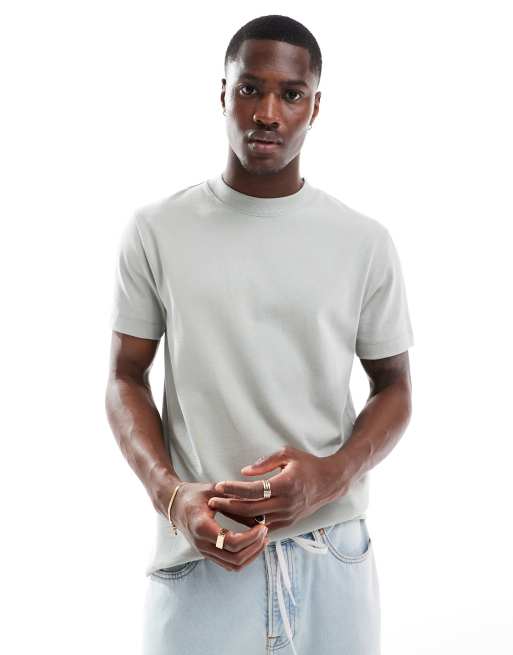 Camiseta verde claro con cuello redondo de tejido grueso de 300 g/m2 premium de ASOS DESIGN