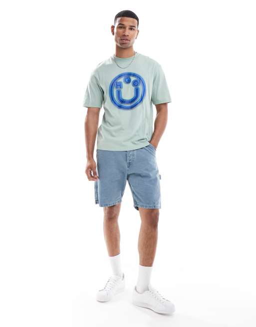 Camiseta verde claro con logo grande estampado en el pecho Nakoree de HUGO Blue